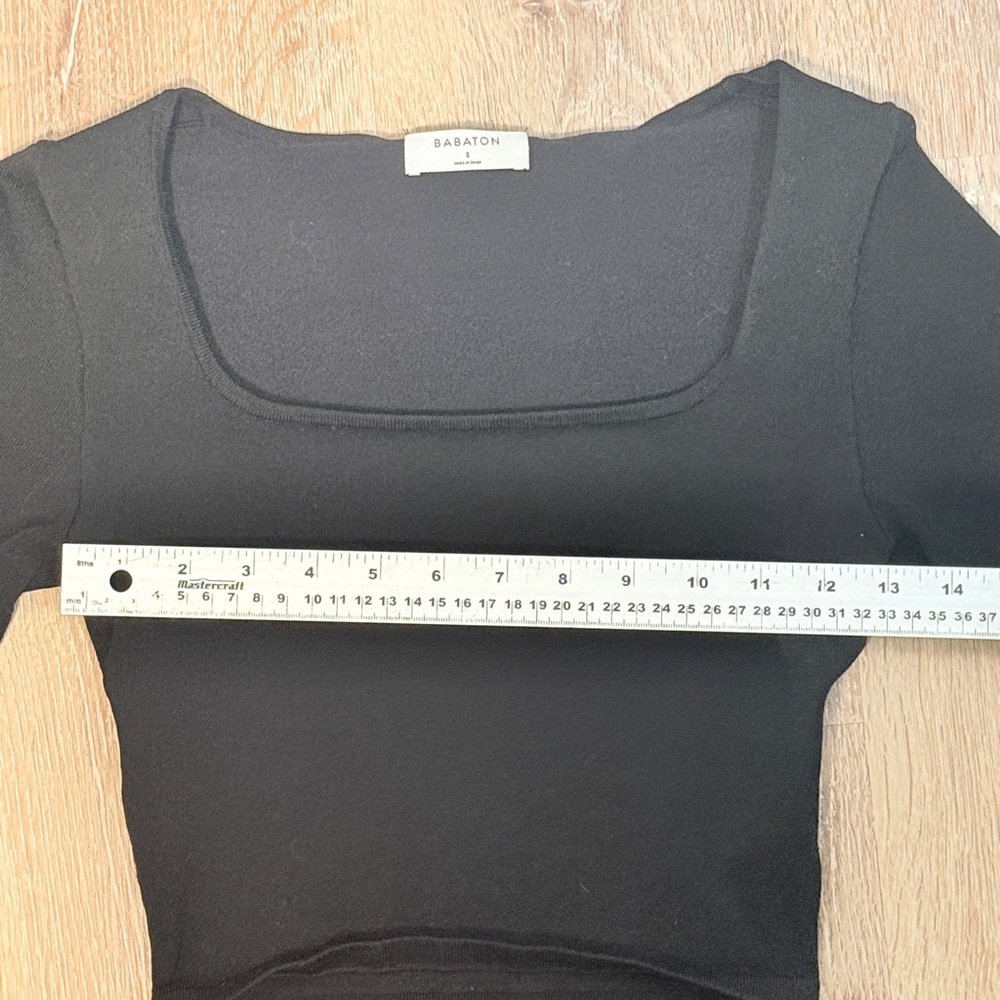 Babaton Aritzia Square Neck Cropped Long Sleeve Top Black | Size Small - Picture 6 of 7